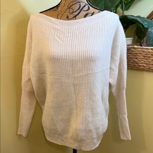 Studio Park Cream White Waffle Knit 100% Cashmere Boat Neck Sweater Sz Small